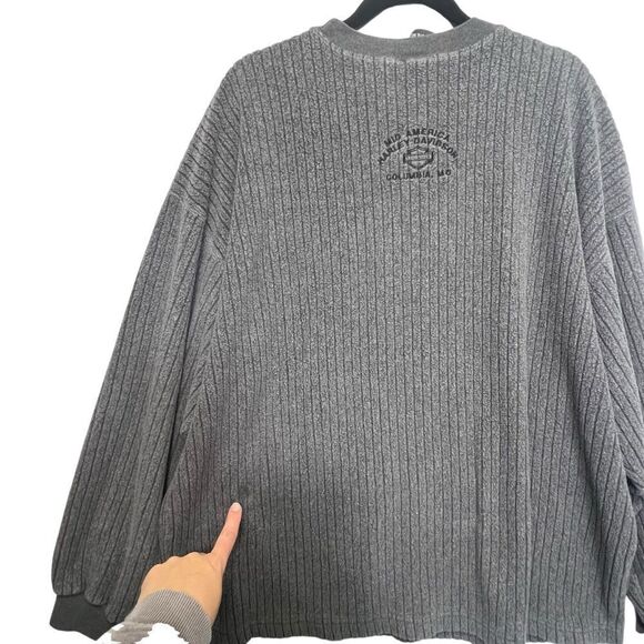 THICK Harley Davidson cotton Blend Mens Sweater Pullover Grey Embroidered XL - Picture 11 of 16